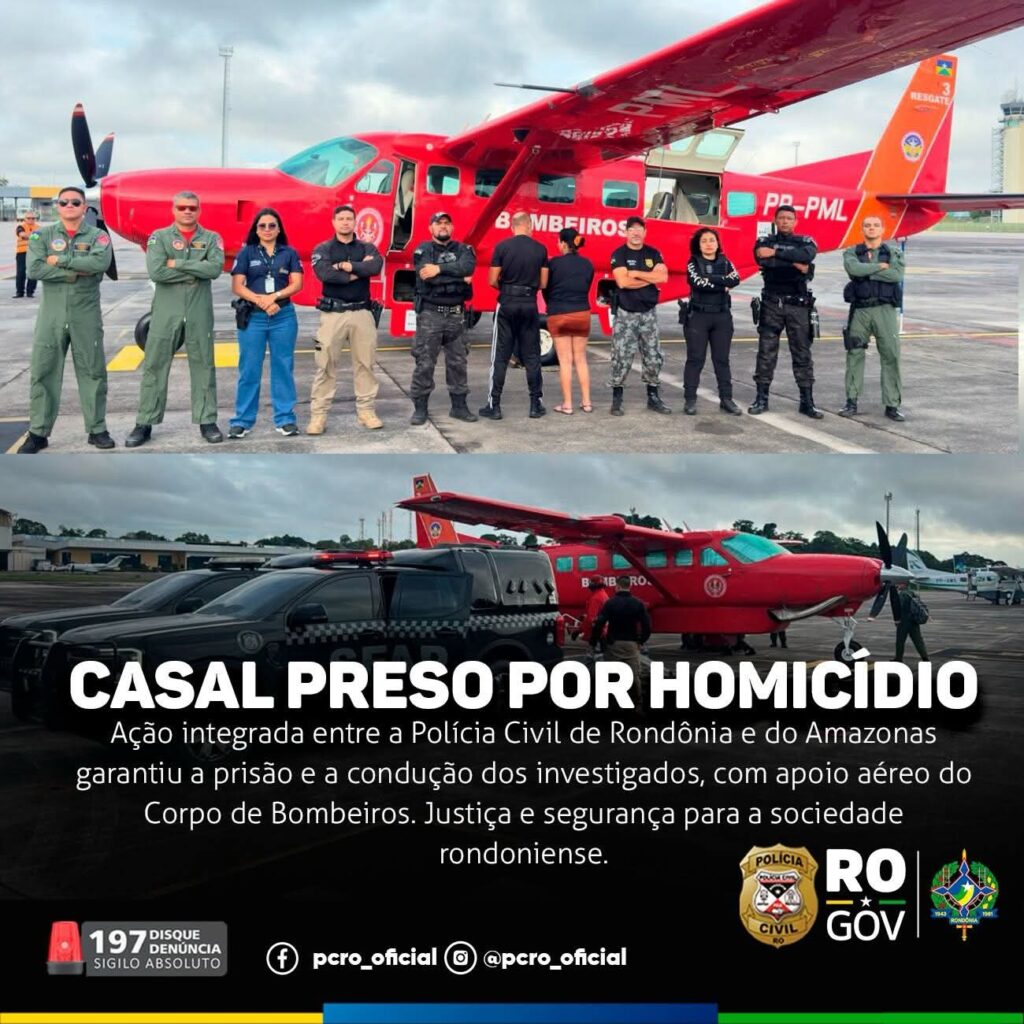 Polícia Civil de RO conduz para Porto Velho casal preso no AM por homicídios