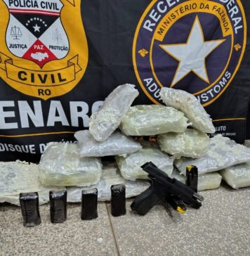 Denarc e Receita Federal apreendem 12 kg de skunk, haxixe e pistola em transportadora de Ji-Paraná