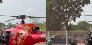 Jovem ferido por tiro é resgatado de helicóptero após seca impedir acesso por rio em RO