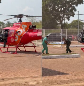 Jovem ferido por tiro é resgatado de helicóptero após seca impedir acesso por rio em RO